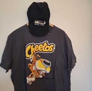Cheetos Chester Cheetos Unisex XXL Short Sleeve Graphic Gray T-shirt Black Hat